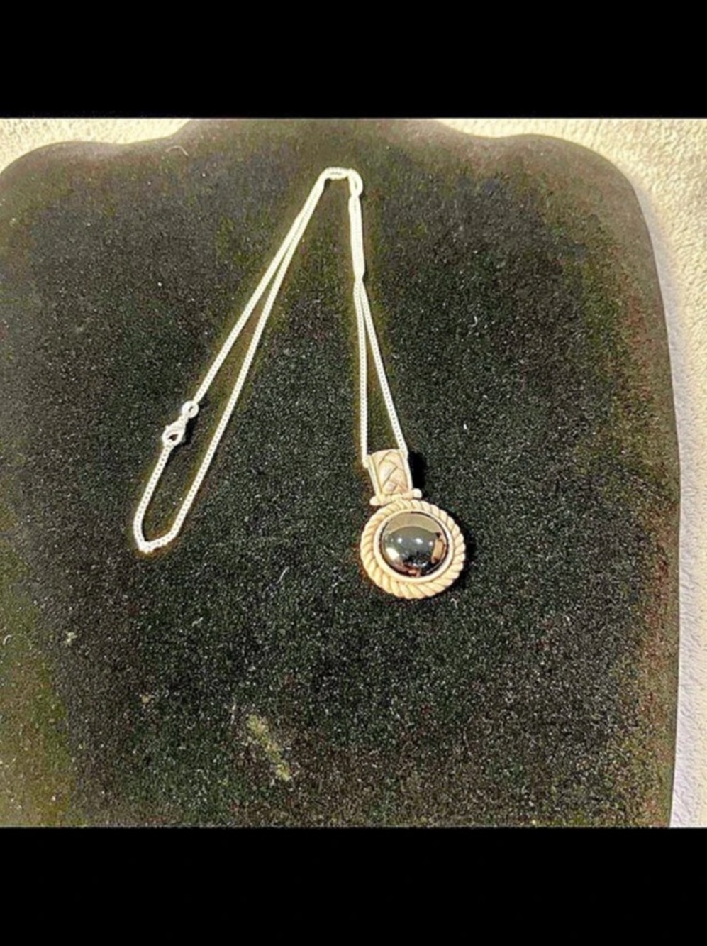 Vintage Mexican Sterling Silver 925 large rope Pendant Necklace With Black Onyx